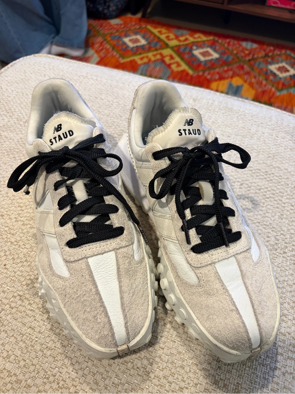 New Balance Men’s White & Black Suede-Trim Runner
